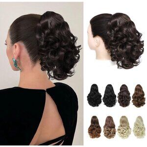 Brown Ponytail Claw Clip Extension | Curly 8" Brunette Ponytail Hairpiece